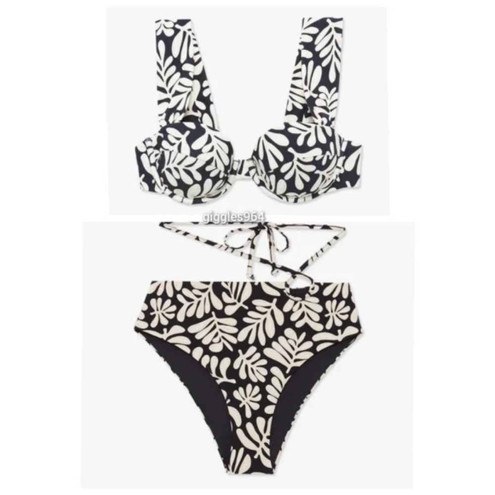 WeWoreWhat Claudia Strappy High Waisted Bikini Safari Leaves